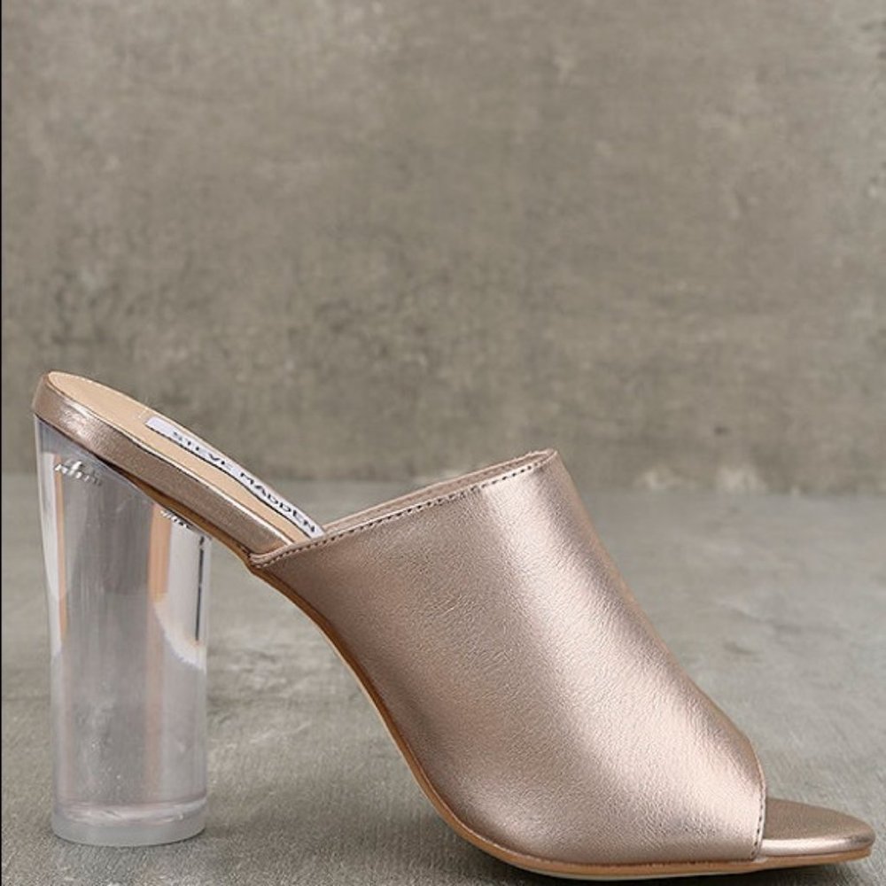 Steve Madden Rose Gold Leather Lucite Mule, sz 10 - Picture 7 of 8